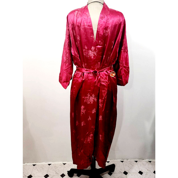 Golden Dragon Hand Embroidered Pure Silk Robe Deadstock NWT Vintage Kimono XL - Picture 1 of 12